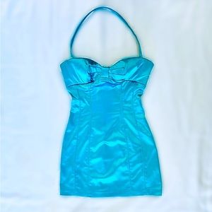 BEBE Perfect Barbie Bodycon Satin Dress, Size XS, Color Blue